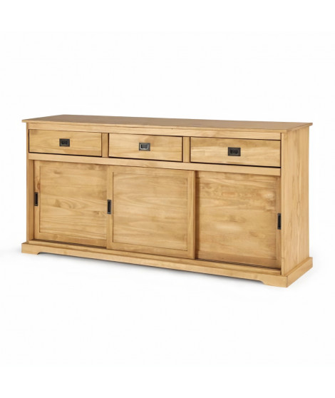 Buffet 3 portes coulissantes 3 tiroirs en bois massif ESTEBAN - L 172 x P 45 x H 85 cm