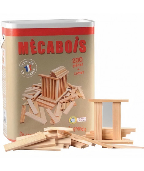 Mécabois - Baril de 200 pieces - Jeux de constructions planchettes en bois - Fabriqué en France