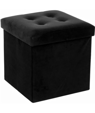 Pouf pliable Lysandre en velours - Noir - L 37,5 x P 37,5 x H 38,3 cm