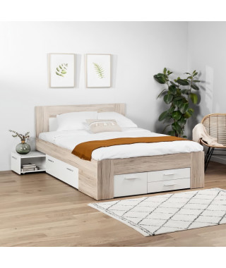 UDINE Lit adulte contemporain décor chene cendré et blanc mat - l 140 x L 200 cm