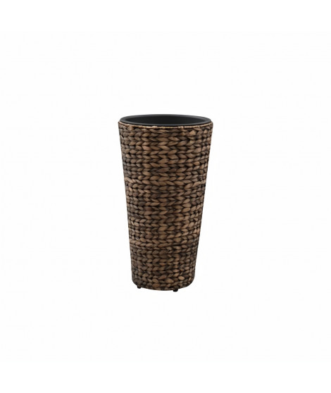 Pot de fleur rond en jacinthe d'eau tressée - 28 x 28 x 50 cm - Marron naturel foncé