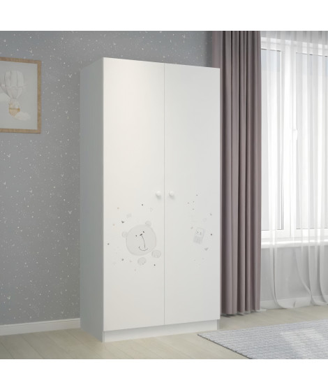 POLINI Ourson Teddy armoire 2 portes - blanc/gris