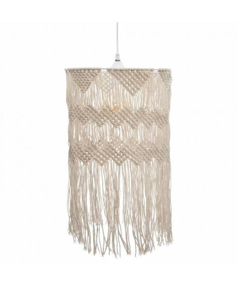 Suspension en macramé - E27 - 40 W - H. 48 cm - Ivoire