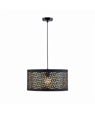 Suspension Tissu Noir Perforé et Doré - Diam 40 x H 140 cm