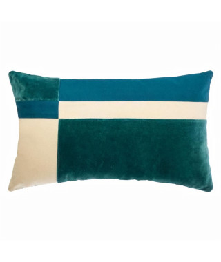 Coussin Patch en velours coton - 30 x 50 cm - Vert cedre