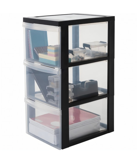 IRIS OHYAMA Armoire de rangement - 3 tiroirs de 15 L - Avec roues - Poignées ergonomiques - L29 x P37,5 x H61,5 cm - Noir