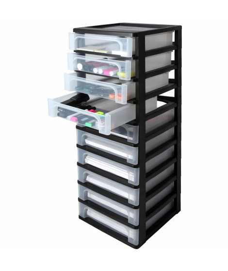 IRIS OHYAMA Tour de rangement - Organiseur - 10 tiroirs de 4 L - Format A4 - Transparent - L26 x P35,5 x H81,5 cm - Noir