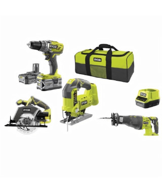 RYOBI Pack 4 outils sans fil One+ RCK184C-242S - Perceuse - 3 scies circulaire, sauteuse, sabre - 2 batteries 2Ah et 4Ah