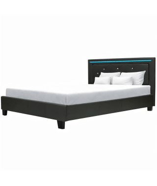 EDOUARD Lit adulte 140x190 cm avec systeme d'éclairage LED - Contemporain - Simili Noir - Sommier inclus