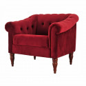 LIAM Fauteuil Chesterfield - Velours rouge et pieds en bois - L 93,5 x P 80,5 x H 80 cm