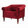 LIAM Fauteuil Chesterfield - Velours rouge et pieds en bois - L 93,5 x P 80,5 x H 80 cm