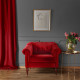 LIAM Fauteuil Chesterfield - Velours rouge et pieds en bois - L 93,5 x P 80,5 x H 80 cm