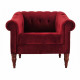 LIAM Fauteuil Chesterfield - Velours rouge et pieds en bois - L 93,5 x P 80,5 x H 80 cm