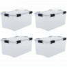 IRIS OHYAMA Lot de 4 boîtes de rangement - Hermétiques - 50 L - avec clips - empilable - L59 x P39 x H29 cm - Transparent