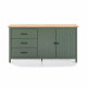 Buffet bas 2 portes 3 tirois - décor chene et vert - L 150 x P 40 x H 80 cm - MADINA