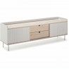 Meuble TV HORIZON portes coulissantes 2 tiroirs- métal Blanc et chene blanchi - scandinave moderne - L160XP40XH52cm