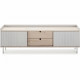 Meuble TV HORIZON portes coulissantes 2 tiroirs- métal Blanc et chene blanchi - scandinave moderne - L160XP40XH52cm