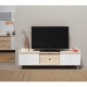 Meuble TV HORIZON portes coulissantes 2 tiroirs- métal Blanc et chene blanchi - scandinave moderne - L160XP40XH52cm