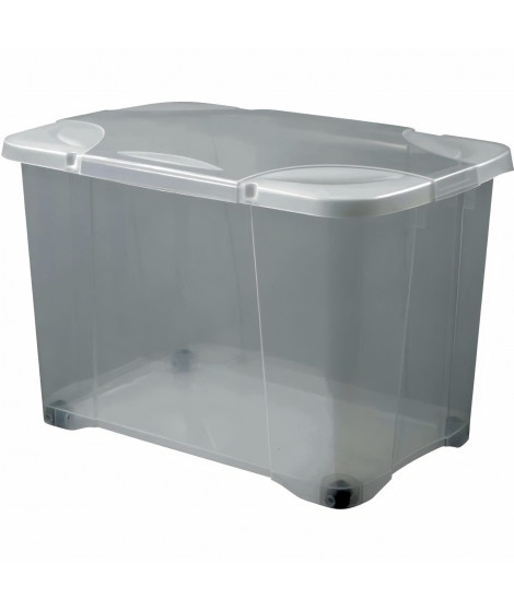 EDA PLASTIQUE Coffre de rangement avec couvercle a charniere et roulettes Clip'Box 60 L - 60 x 40 x 40,7 cm - Gris acidulé