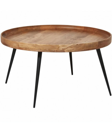 Table basse décor noyer - Pieds en étal noir - D 85 x H 45 cm - MUMBAI