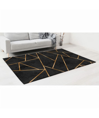 Tapis de salon Moderne - Motif géométrique - Noir et Doré - 100% polyester - 120 x 160 cm - Intérieur - NAZAR