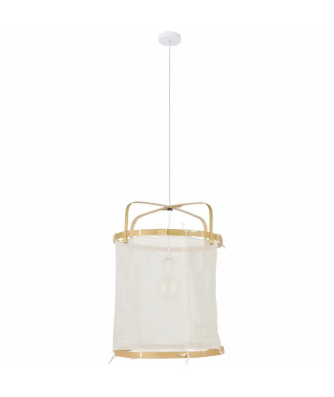 Suspension Hikari - Tissu et bambou - Lanterne - E27 - Ø35 cm - Naturel