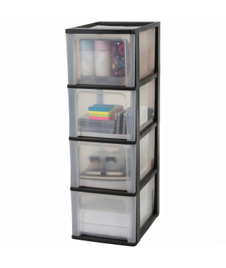 EDA PLASTIQUE Tour de rangement - 3 Tiroirs 14 L décor Stone avec roulettes  - Noir - 32 x 37 x 61 cm - Cdiscount Maison