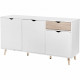 Buffet - Aspect bois - Style scandinave - 3 portes - ILDA - L 150 x P 40 x H 75 cm