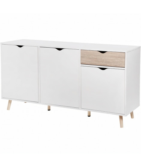 Buffet - Aspect bois - Style scandinave - 3 portes - ILDA - L 150 x P 40 x H 75 cm