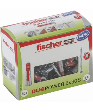 FISCHER - Cheville tous matériaux DuoPower 6x30 mm avec vis - Boîte de 50