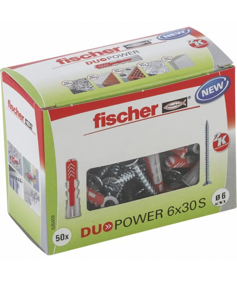 FISCHER - Cheville tous matériaux DuoPower 6x30 mm avec vis - Boîte de 50