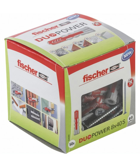 FISCHER - Cheville tous matériaux DuoPower 8x40 mm avec vis - Boîte de 50