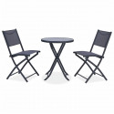 Ensemble Repas Jardin -1 table ronde + 2 chaises pliantes - Acier - Gris