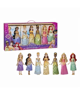 DISNEY PRINCESSES - Collection dorée - Pack de 7 poupées mannequin - Jouet de princesses ultime pour enfant, des 3 ans