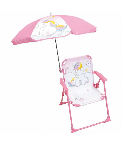 FUN HOUSE Licorne Chaise pliante camping avec parasol - H.38.5 xl.38.5 x P.37.5 cm + parasol ø 65 cm - Pour enfant