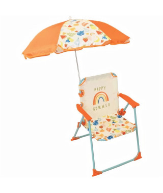 FUN HOUSE Fruity's Chaise pliante camping avec parasol - H.38.5 xl.38.5 x P.37.5 cm + parasol ø 65 cm - Pour enfant