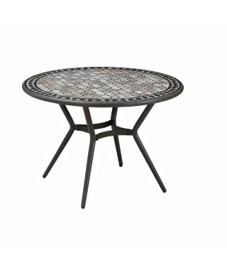 Table Mosaique de jardin - Acier - démontable - Dia 110 cm Couleur : gris anthracite, céramique noir , marbre jaune