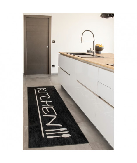 Tapis Moderne - STAMPA 8170 Kitchen - Noir - 100% polyester - 80x150 cm - Intérieur - NAZAR