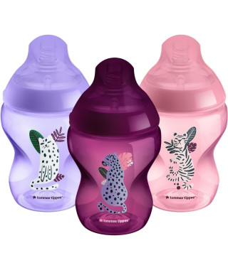 Tommee Tippee - Biberons Closer to Nature - Tétine Imitant le Sein Maternel avec Valve Anti-Colique - 260 ml - Lot de 3 - Rose