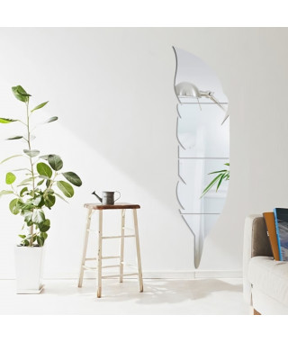 DIY Stickers 3D Feather Plume Miroir, Salon Miroir Mural d'autocollants Amovible Décor Décoration, 120*30cm