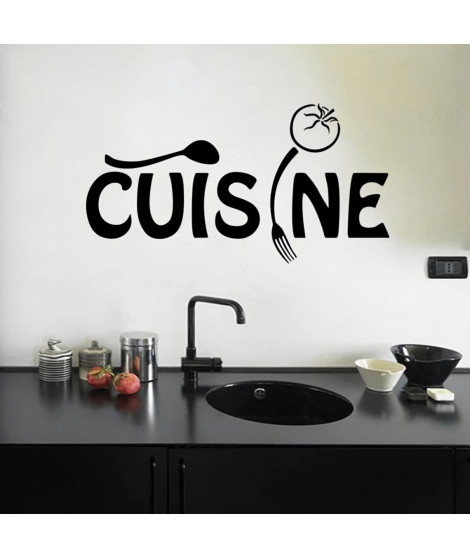 Noir Stickers Muraux Cuisine Fourchette Et Cuillere Décoration De Cuisine Taille:58cmx30cm