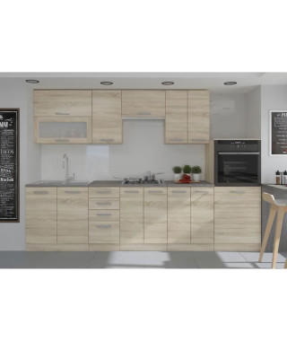 LASSEN Cuisine complete L 300 cm avec demi-colonne four et hotte - Décor chene sonoma