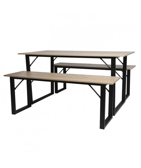 MARK Set Table et 2 tabourets - Imitation bois - L 150 x P 80 x H 75 cm