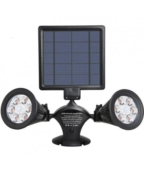 LUMISKY Projecteur double spot solaire extérieur étanche avec détecteur- 12 LEDs - 600 Lm