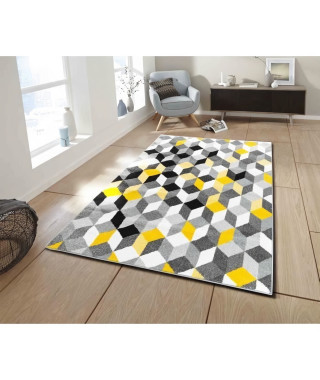 GALA Tapis de salon en polypropylene - 120 x 160 cm - Jaune - Motif Prisme