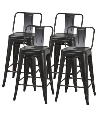 Lot de 4 tabourets industriel en métal - Noir - L 30,5 x P 30,5 x H 61 cm- FACTORY