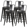 Lot de 4 tabourets industriel en métal - Noir - L 30,5 x P 30,5 x H 61 cm- FACTORY