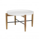 Table basse ronde avec piétement en hévéa massif et fer - Blanc laqué - L 80 x P 80 x H 45 cm - OLGA