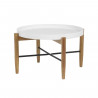 Table basse ronde avec piétement en hévéa massif et fer - Blanc laqué - L 80 x P 80 x H 45 cm - OLGA