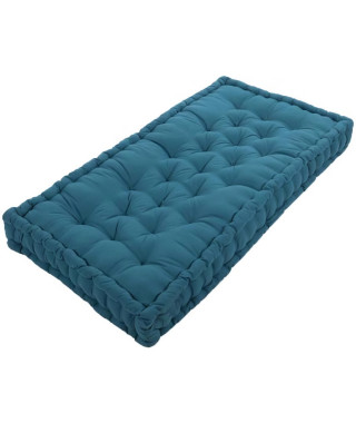 COTTON WOOD Coussin de palette 100 % Coton uni - 60x120x10 cm - Bleu canard